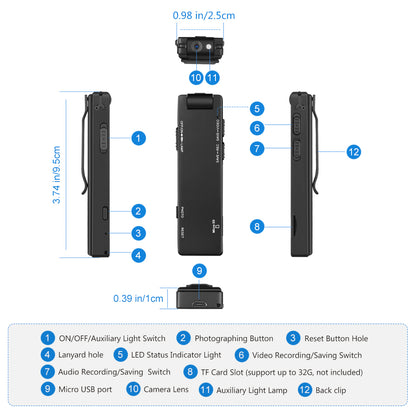 1080P Body Camera Mini Cop Pocket Video Recorder Night Vision